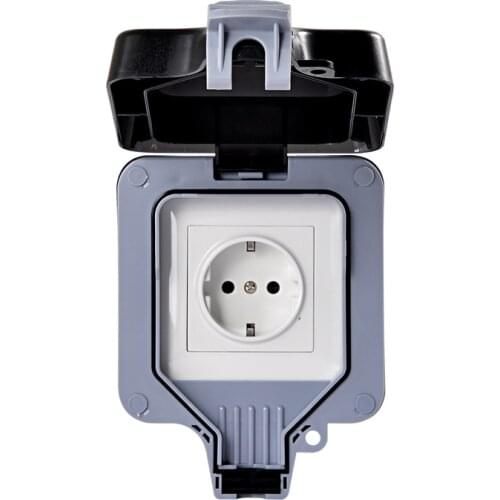 IP66 Weatherproof Waterproof Outdoor Wall Power Socket 16A EU Standard Electrical Outlet Grounded AC 110~250V
