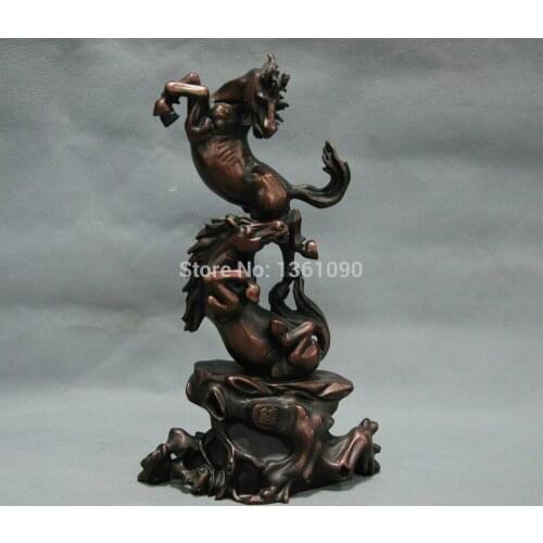 Xd 00480 10'' China Folk Zodiac Two Horse Fighting Bronze Statue