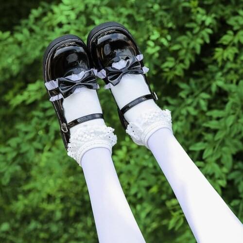 Japanese College Students Girls Round Toe Buckle Straps Bow Shoes Lolita JK Commuter Uniform Love Live PU Leather Shoes pink