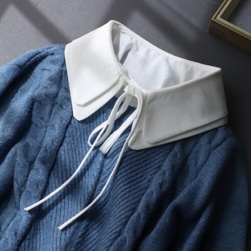 Front Tie Fake Collar Shirt Vintage Detachable Shirt Collar Blouse Sweater False Collar Lapel Top Women Clothes Accessories