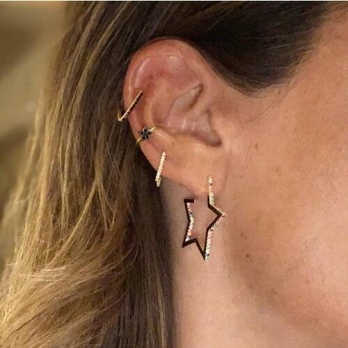 925 sterling silver hollow Star Geometric fashion classic stud earring for women colorful rainbow cute cz paved Star jewelry
