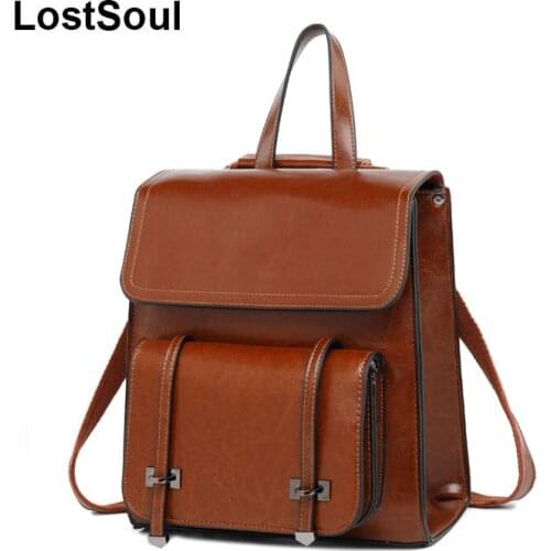 LostSoul genuine leather backpack female original leather backpack school for girls teenagers fashion school bag mochila escolar