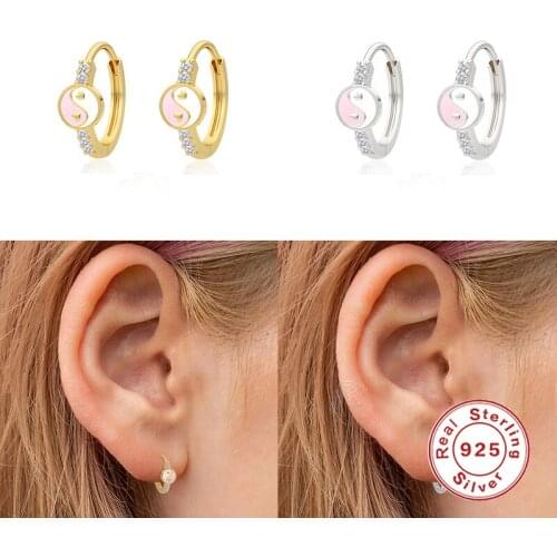 Aide 1Pair S925 Silver Yin Yang Enamel Huggie Earring With Charming 2021 Trend Hoop Ear rings For Women Girl Engagement Gifts