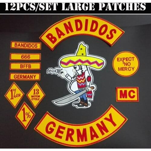 12PCS/SET BANDIDOS GERMANY PATCHES SUPPLIERS FOR THE MOTOR BIKER CLOGHTING SEWING ACCESSORIES SEWING /IRON ON FABRIC ACCESSORY
