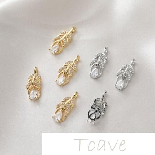 14K gold-plated copper plated real gold inlaid zircon leaf pendant diy hand-made bracelet necklace material accessories