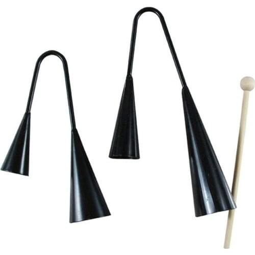 2021 Kids Early Education Agogo Bell Traditional Small Musical Two Tone Children Beater Instrument with Wooden Stick Black