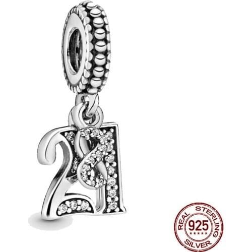 2021 Hot Sale 925 Sterling Silver 21th Pendant Charm Beads Fits Original Pandora Charms Bracelet Diy Jewelry Making