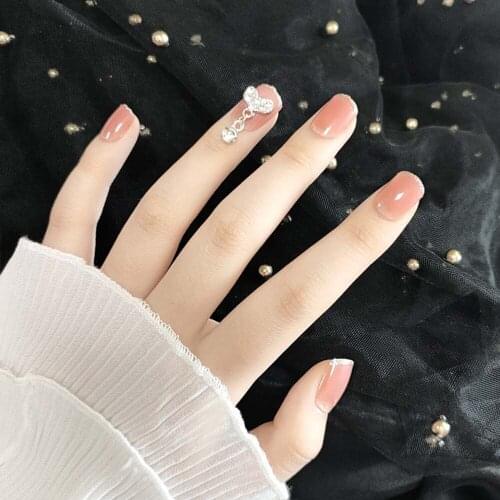 24pcs Fake Short Nails With Glue Bean Paste Powder Phnom Penh Love Pendant Wear Finished Nail Tablet Removable Manicure