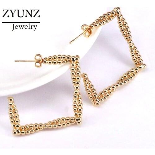 5 Pairs, Hollow Square Bead Brincos Geometric Jewelry Gold Plating Metal Stud Earring Trendy Wedding Jewelry Party Gift