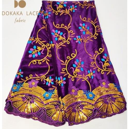 Purple Velvet Sequins Lace Fabrics 2019 High Quality African Traditional Wedding Dress Sewing Lace Material Velvet Gowns Fabrics