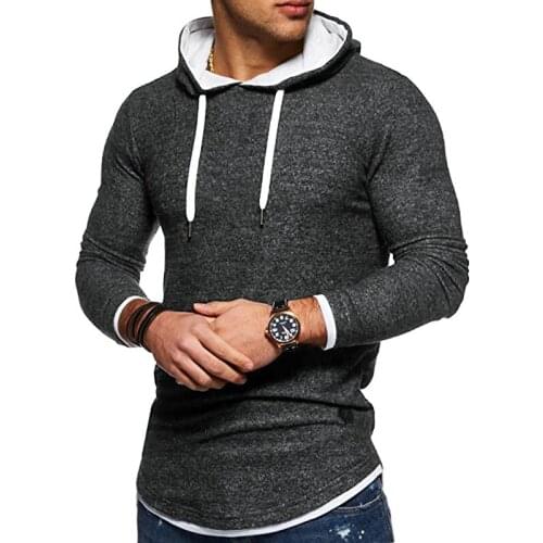 Spring Autumn Long sleeve T-shirt men Hooded pullover Solid color Slim Casual mans T-shirts tops