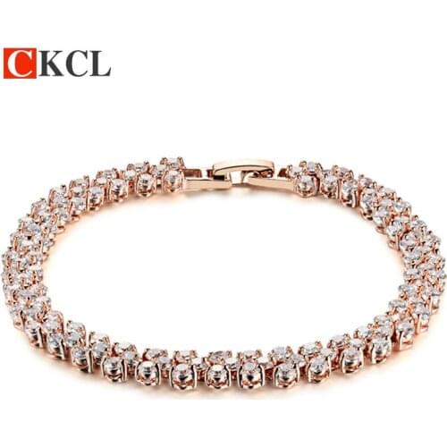 Hot Sell Gold Color AAA Quality Cubic Zirconia Crystal Roman Chain Bracelet Fashion Jewelry for women Bracelets & Bangles