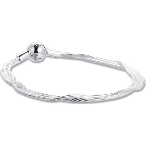 Icons Moments Multi-Snake Chain Fits Original Silver Charms & Beads Woman DIY Fashion Jewelry Making Sterling Silver Bangle