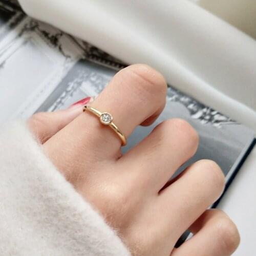 925 Sterling Silver Bezel Setting Cubic Zirconia Diamond Solitaire Ring Dainty Small Stacking Wedding Engagement Rings Women