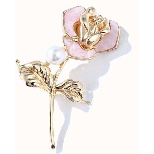 Korean Rose Flower Brooches for Women Metal Pearl Lapel Pin Coat Suit Brooch Badge Corsage Fashion Luxulry Jewelry Accessories