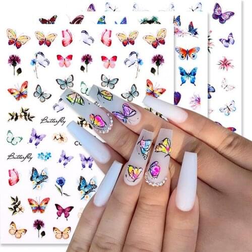 Kapmore 13 Sheets/Set Manicure Sticker Decor Colorful Butterfly Realistic Nail Stickers Nail Decals DIY Manicure Tools