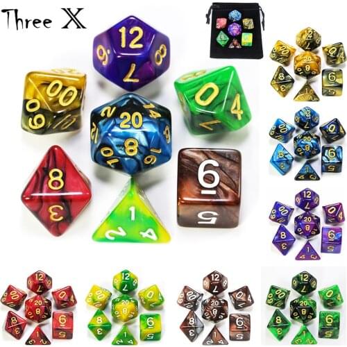 Polyhedron Dice for RPG DND Tabletop Game with 1 Free Pouch D4 D8 D10 D12 D20 7 Colors