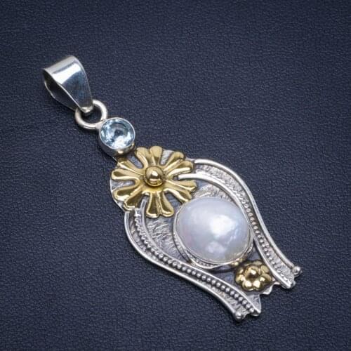 Natural Two Tones Biwa Pearl Handmade Unique 925 Sterling Silver Pendant 2" B3184