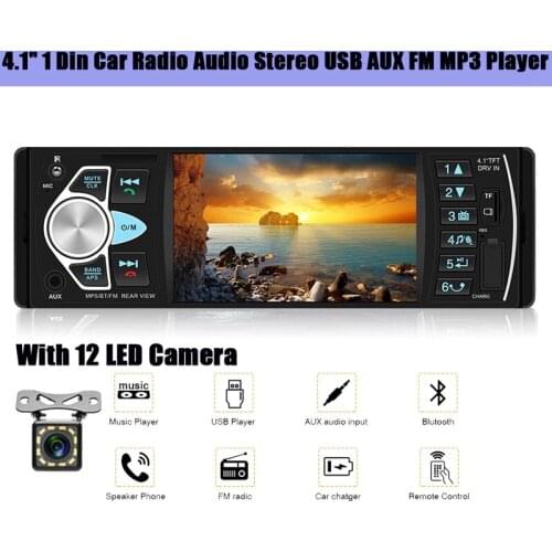 Novel-4.1Inch 1 Din Car Radio Audio Stereo USB AUX FM Audio Player with Remote Control 12LED Camera