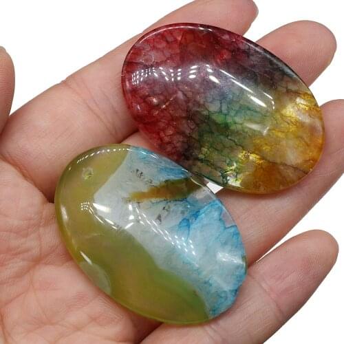 New Natural Stone Pendants Oval Shape colorful Agatess Charms for DIY Jewelry Making Necklace Bracelets Size 30x45mm