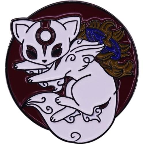 Okami Amaterasu Cute Chibi Pin Sun Goddess White Wolf Badge Japan Video Game Fans Art Collection