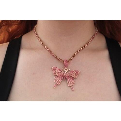 Butterfly Necklace Iced-out Tennis Choker Necklace CZ Zirconia Pendant Diamond Necklace Jewelry Gift for Women Girls
