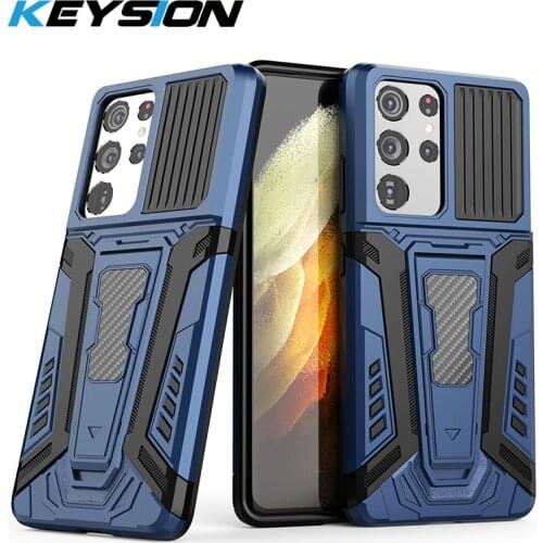 KEYSION Shockproof Armor Case For Samsung S21 Ultra 5G S21+ Plus Soft Silicone + PC Stand Phone back Cover for Galaxy A22 4G