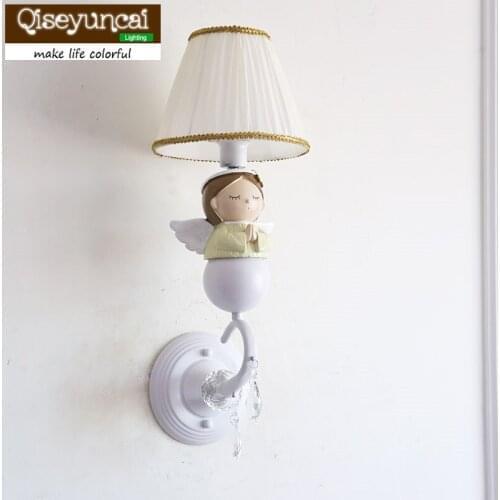 Qiseyuncai American Childrens Room Blessing Angel Wall Lamp Princess Room Boy Girl Bedroom Bedside Lamp free shipping