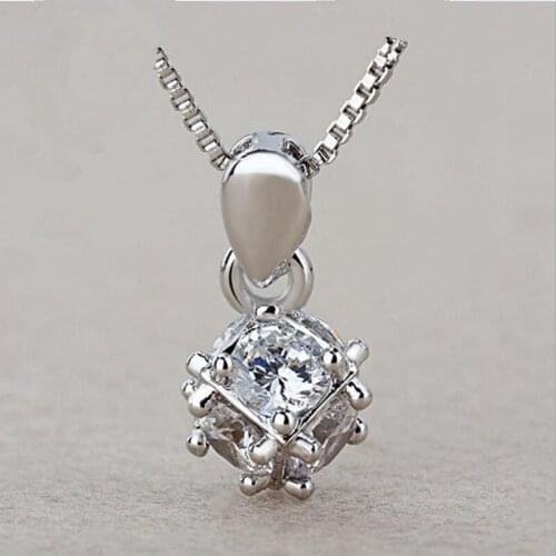 TJP Luxury Crystal Cube Women Pendants Necklace Accessories Charm Silver 925 Box Chain Necklace For Girl Jewelry Christmas Gift