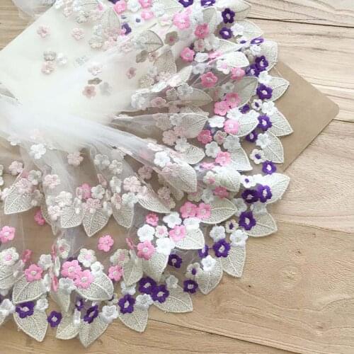 1Y Mesh Plum Blossom Flowers Embroidery Lace Fabric Pink Trim For Bra Lingerie Underwear Dolls Dress Ribbon Wide 24cm