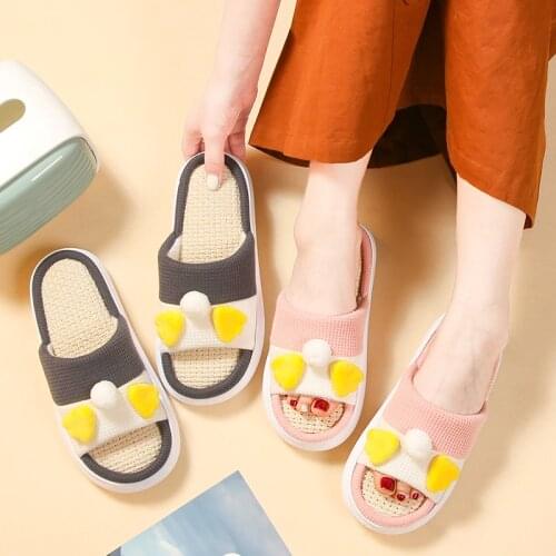Spring Autumn Women Flax Hemp Slippers Bedroom Couples Cotton Shoes Breathable Non-slip Home Ladies Funny Slides Fashion Shoes