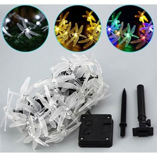 Dragonfly Fairy String Lights 20LEDs Solar Lamps Power LED String Outdoor Solar Light For Party Garden Christmas Decoration
