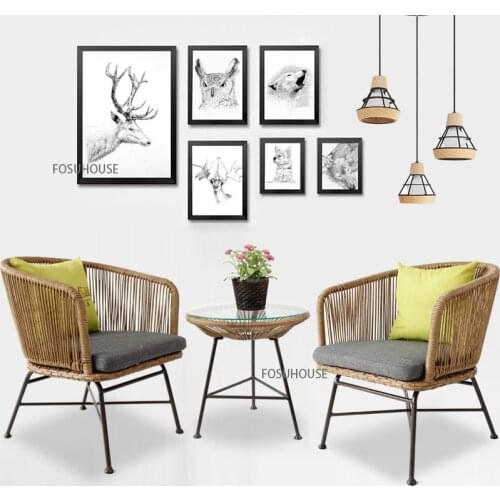 Villa Courtyard Balcony Rattan Chair Three Piece Set Small Tea Table Combination Outdoor Leisure Armchair Rattan Beach Chairs