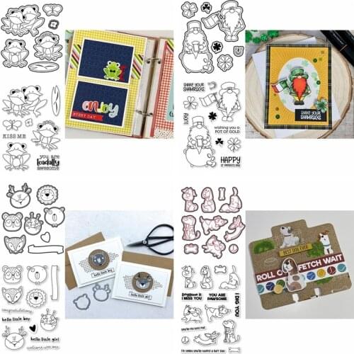 Cutting Dies and Clear Stamps 2021 New Dog Frog Elf Fox Critter Head Gnome Shamrocks Floral Banner Letters DIY Scrapbooking