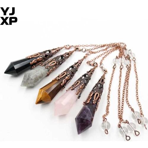 XSM Faceted Crystal Pendulum Pendants Natural Stone Amethysts Reiki Healing Pendulum Charms Divination Hexagonal Jewelry 1 Pcs