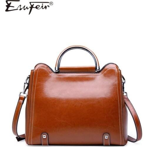 ESUFEIR 2018 Genuine Leather Ladies Handbags Fashion Messenger Bag Shoulder Bag Designer Metal handle handbag For Women Bags