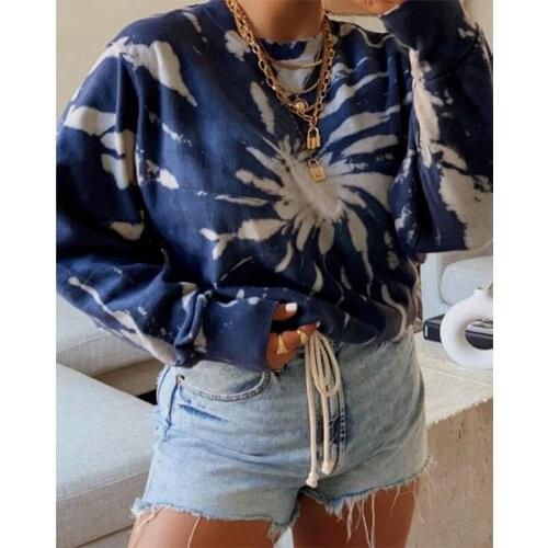 Tie-dye printed pullover long-sleeved round neck sweater womens fall/winter 2021 new loose large size European and American top