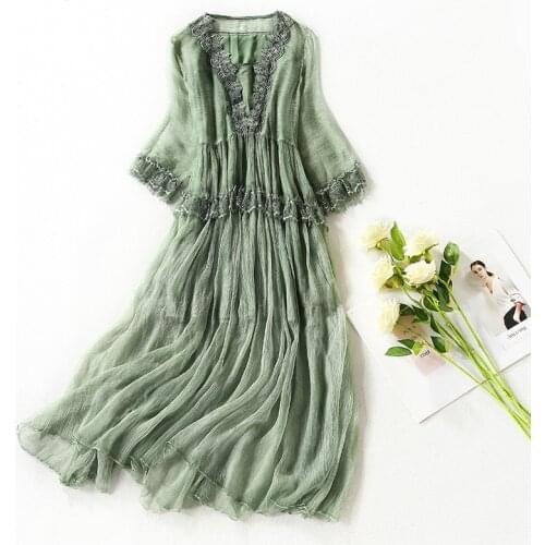 High Quality 100% Silk Dress Women Summer 2021 Elegant Long Dress Female Casual Ladies Dresses Two-piece Robe Femme Pph4934