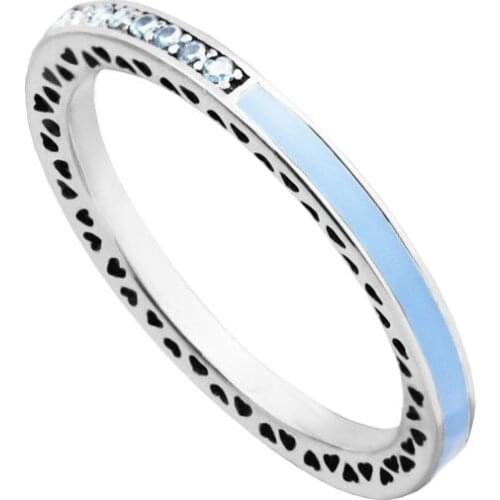 Ring Radiant Hearts Silver Rings with Sky Blue CZ for women Anel masculino silver 925 jewelry sterling silver wedding Ring