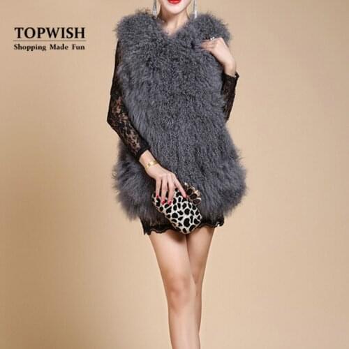 New Real Natural Mongolia Sheep Fur Vest For Women High Fashion Free Shipping TFP363