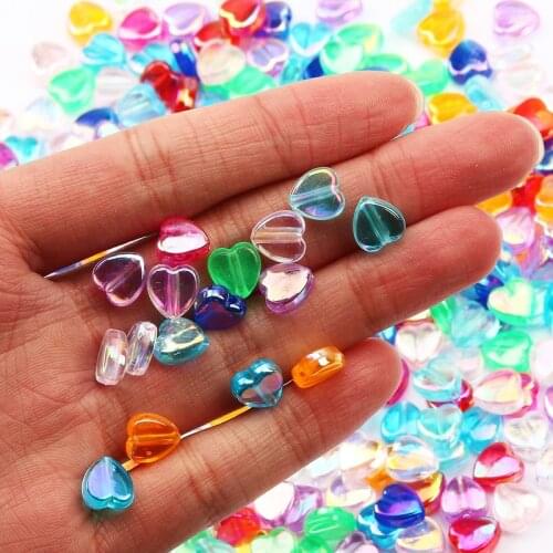 100Pcs 9mm Transparent AB Love Heart Acrylic Beads Rainbow Color Loose Spacer Beads For Jewelry Making DIY Bracelet Necklace