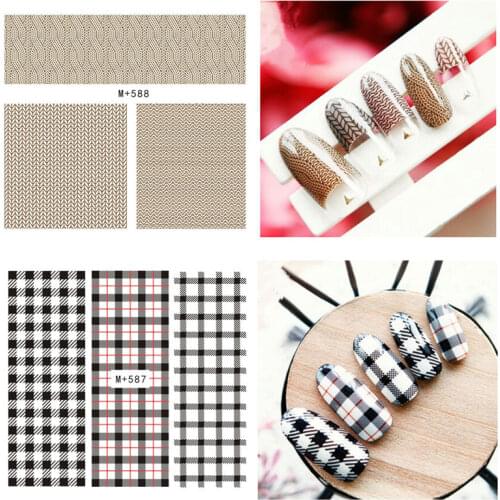 2 Sheets Stripes Checks Pattern Nail Stickers Japan Style Nail Art Water Decals Nail Transfer Paper in Package