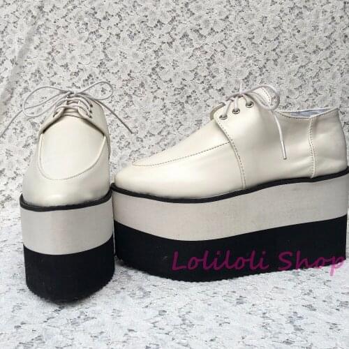 Punk shoes Big shoes / special custom shoes black and white thick bottom lace Ivory shoes custom an1304-3 documentary Muffin