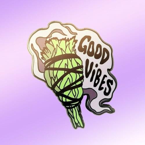Good Vibes Sage Clear the Negative Energy Brooch Pins Enamel Metal Badges Lapel Pin Brooches Jackets Fashion Jewelry Accessories