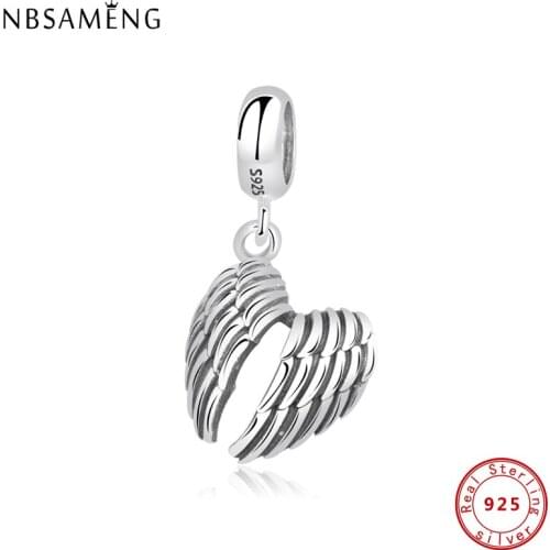 New 925 Sterling Silver Charms Beads Wings of Angel Pendant Charm Feather Beads Fit Bracelet Women DIY Fashion Jewelry