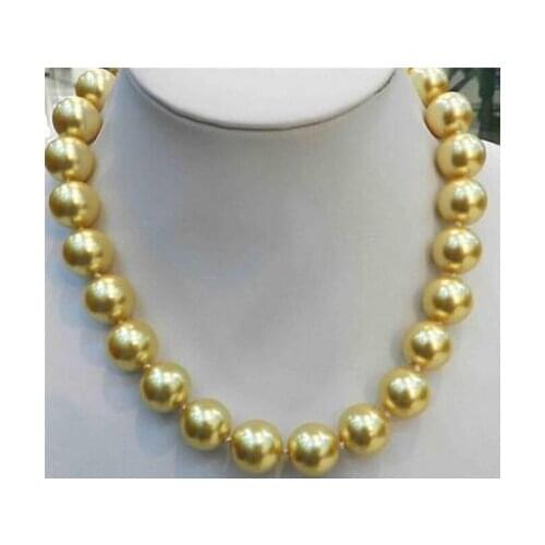 +++814 Fashion 10mm AAA Gold South Sea Shell Pearl Round Beads Necklace 18