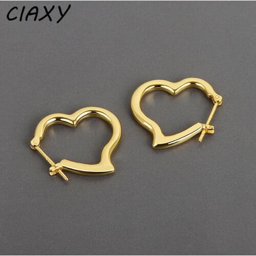 CIAXY 925 Sterling Silver Peach Heart Hoop Earrings for Women Geometric Love Ear Buckle Korean Fashion Jewelry Gifts