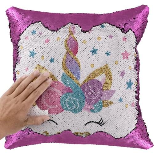 Cilected Animal Double Side Printed Sequins Pillow Case Reversible Unicorn Pattern Cushion Cover Sofa Waist Throw