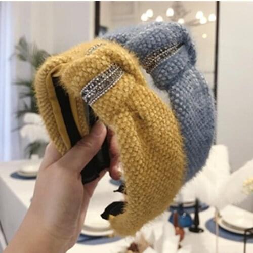 Women Hair Ornamnet Wool Hairband Knot Solid Cotton Head Band Crystals Decorated Adults Headdress Headband Crystals Hair Hoop