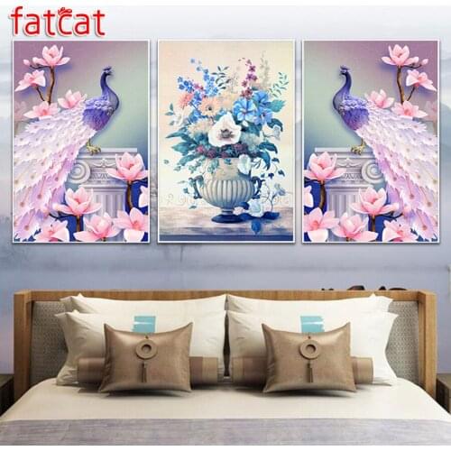 FATCAT Pink birds animals flower diy 5d diamond painting full square round drill embroidery sale triptych home decoration AE2314
